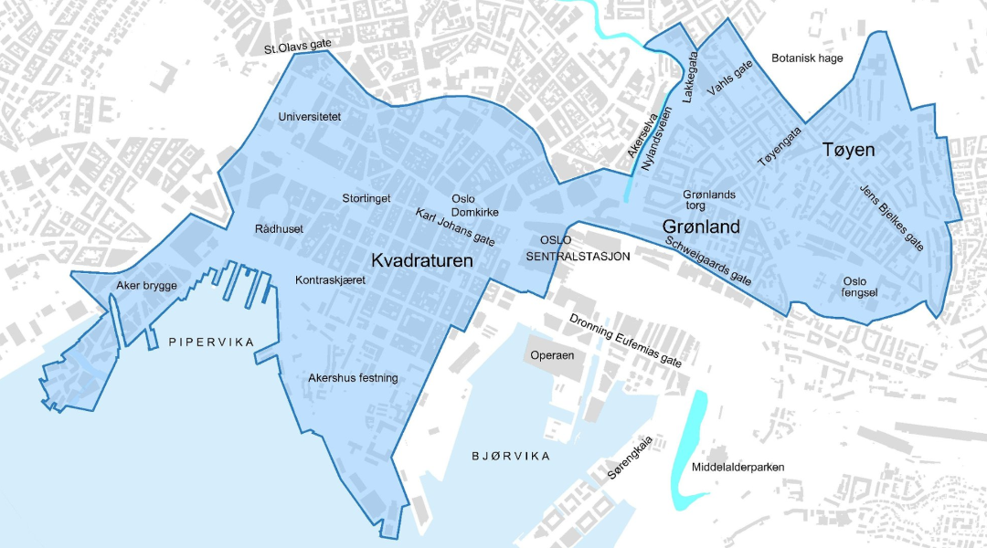 Kart over Oslo sentrum: Her kan nullutslipssonen komme i Oslo